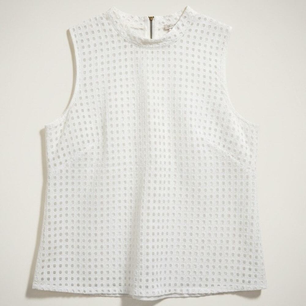 J. Crew Eyelet Sleeveless Top White Lined A-Line Zip Closure VGUC Size 12